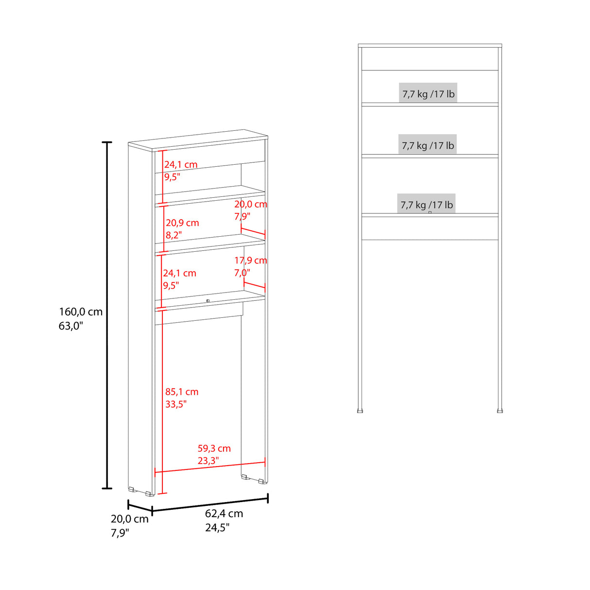 Ahorrador de Espacio para Baño Bath Blanco Fresno 62.4x160cm con Un Entrepaño