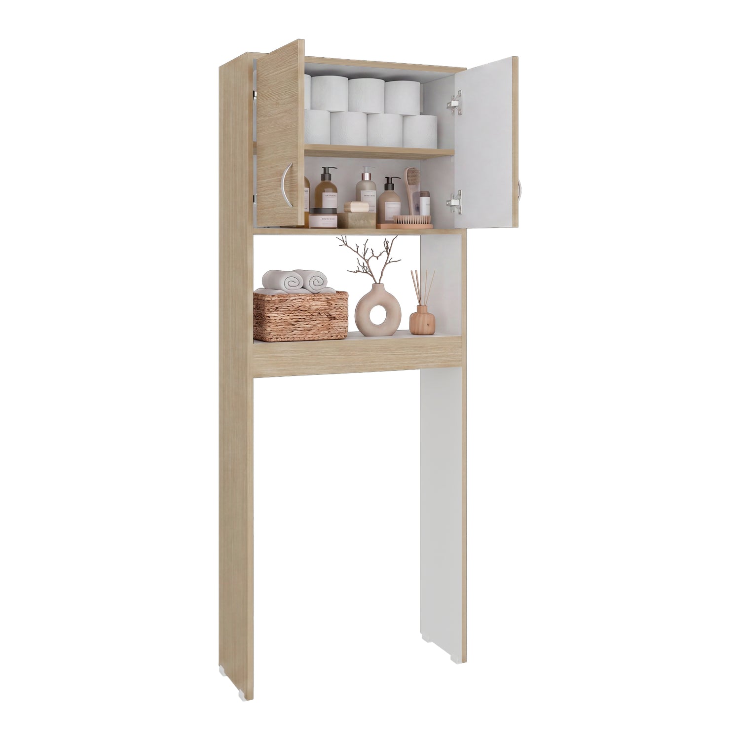 Ahorrador de Espacio para Baño Bath Cartagena y Blanco 63.1x160cm con Dos Entrepaños