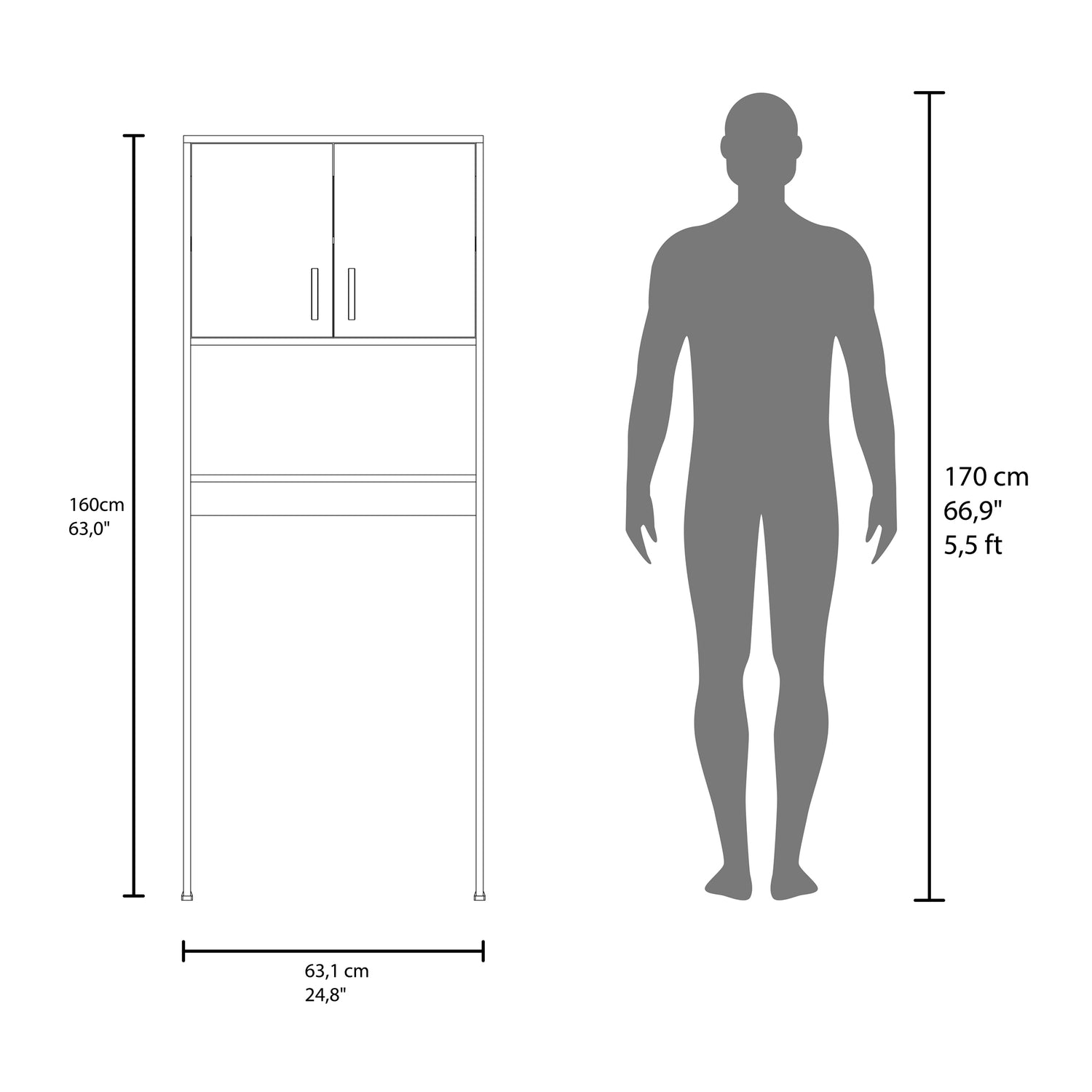 Ahorrador de Espacio para Baño Bath Cartagena y Blanco 63.1x160cm con Dos Entrepaños