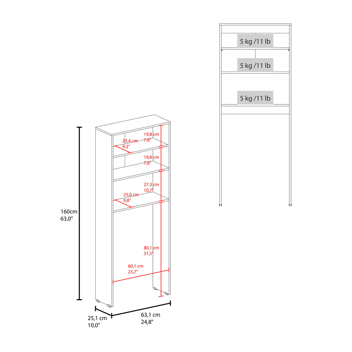 Ahorrador de Espacio para Baño Bath Cartagena y Blanco 63.1x160cm con Dos Entrepaños