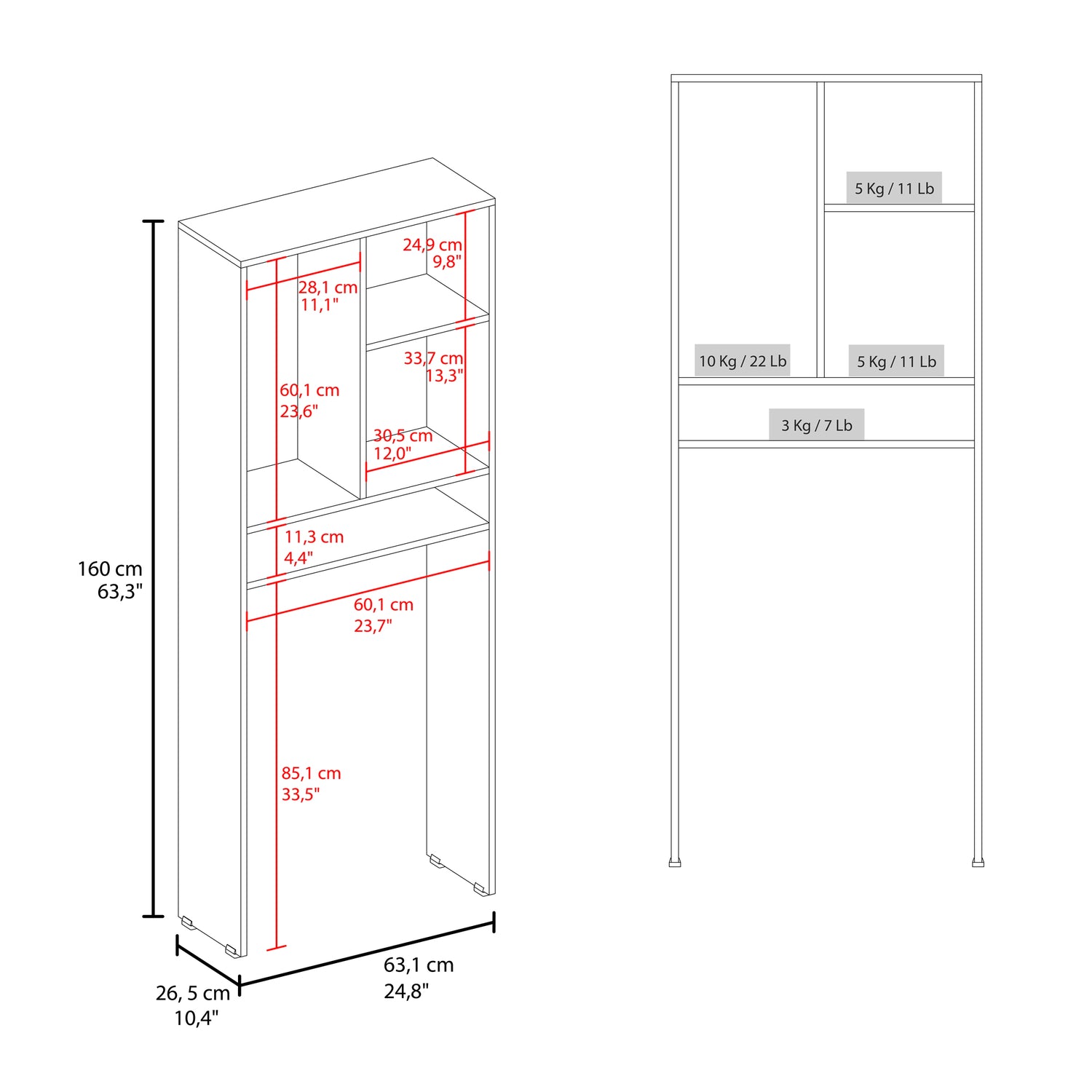 Ahorrador de Espacio para Baño Bath Cartagena y Blanco 63.1x160.8cm con Un Entrepaño