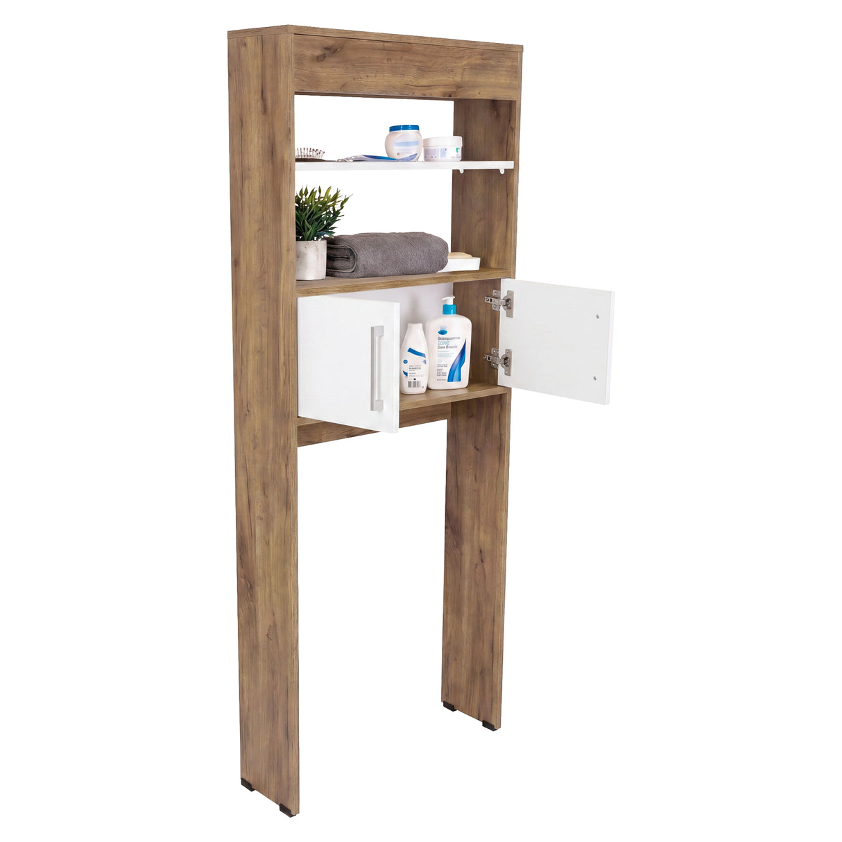 Ahorrador de Espacio para Baño Bath Fresno y Blanco 62.4x160cm con Un Entrepaño