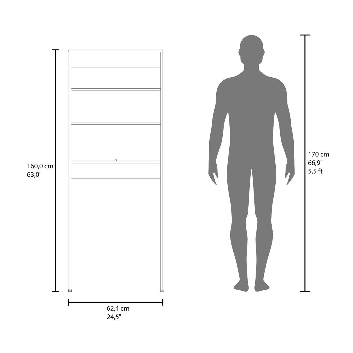 Ahorrador de Espacio para Baño Bath Fresno y Blanco 62.4x160cm con Un Entrepaño