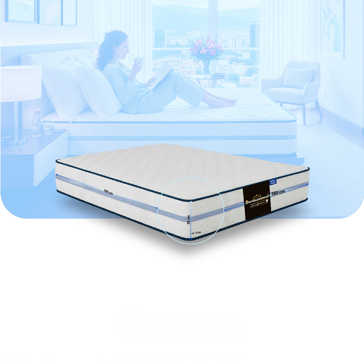 Colchón Enrollado Caribe Blanco Sencillo 100 X 190 Cm Firmeza Suave Doble Faz