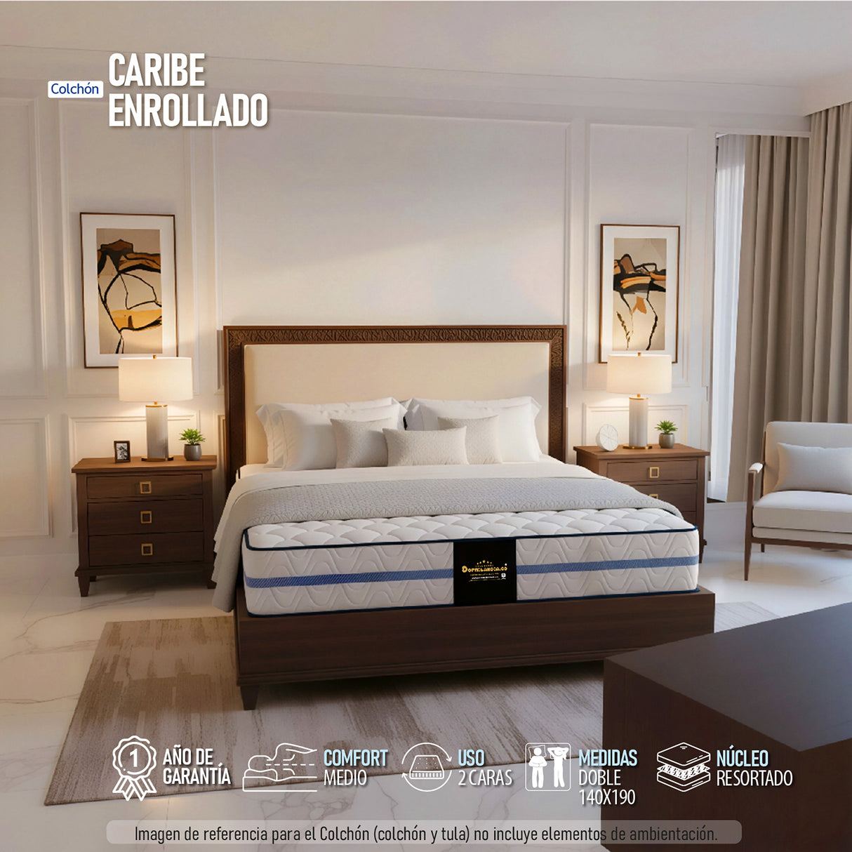 Colchón Enrollado Caribe Blanco Doble 140 X 190 Cm Firmeza Suave Doble Faz