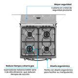 Estufa Challenger Kitchen Gourmet Gris 60x93cm para Gas Propano con Cuatro Quemadores y Un Horno Rosticero Grill