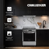 Estufa Challenger Kitchen Gourmet Gris 60x93cm para Gas Natural con Cuatro Quemadores y Un Horno Rosticero Grill