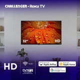 Televisor Smart Challenger Roku Negro 71.8x43.1cm de 32" Pulgadas HD con Wifi Integrado y con Bluetooth