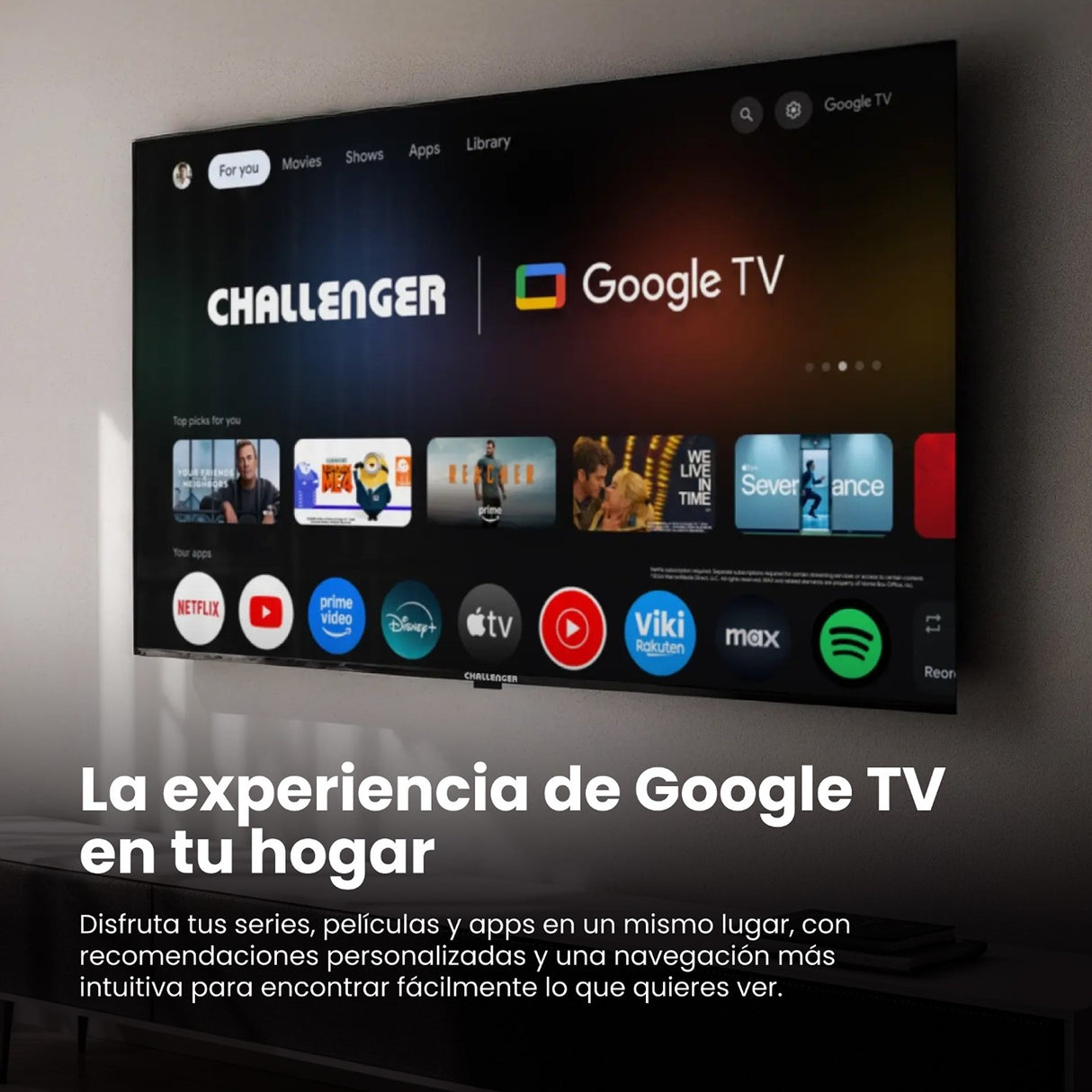 Televisor Smart Challenger Google Tv Negro 122.6x71.2cm de 55" Pulgadas 4K con Wifi Integrado y con Bluetooth