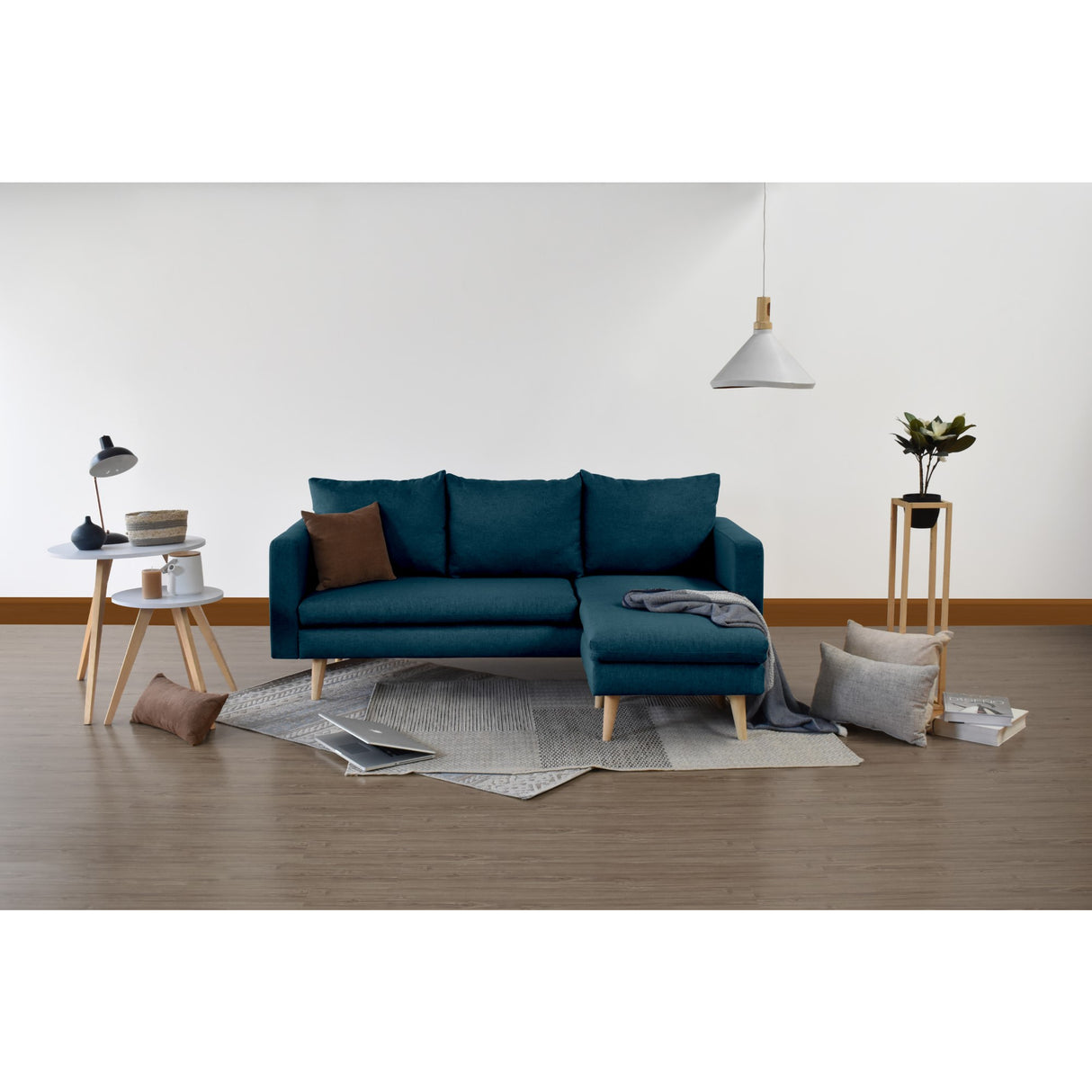 Sofá Barbados Azul Duster y Matiz Natural 190x85cm de Tres Puestos sin Apoya Brazos