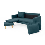 Sofá Barbados Azul Duster y Matiz Natural 190x85cm de Tres Puestos sin Apoya Brazos