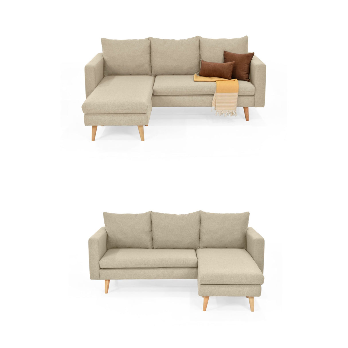 Sofá Barbados Beige Duster y Matiz Natural 190x85cm de Tres Puestos sin Apoya Brazos