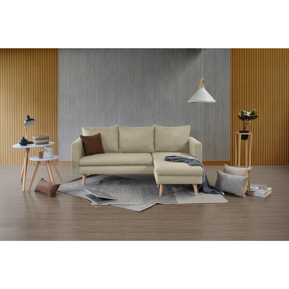 Sofá Barbados Beige Duster y Matiz Natural 190x85cm de Tres Puestos sin Apoya Brazos