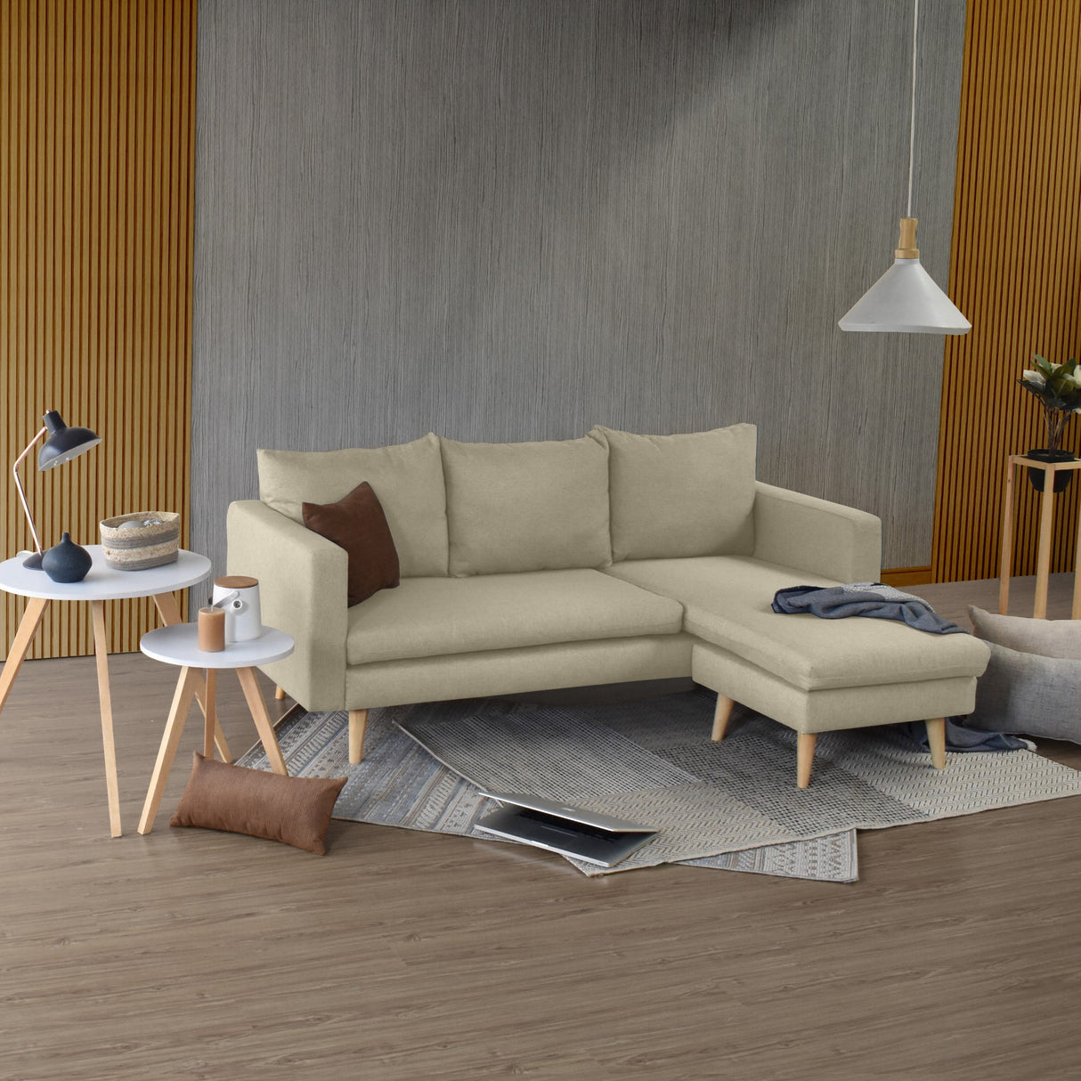 Sofá Barbados Beige Duster y Matiz Natural 190x85cm de Tres Puestos sin Apoya Brazos