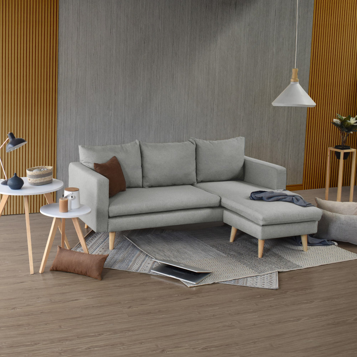 Sofá Barbados Plata Duster y Matiz Natural 190x85cm de Tres Puestos sin Apoya Brazos
