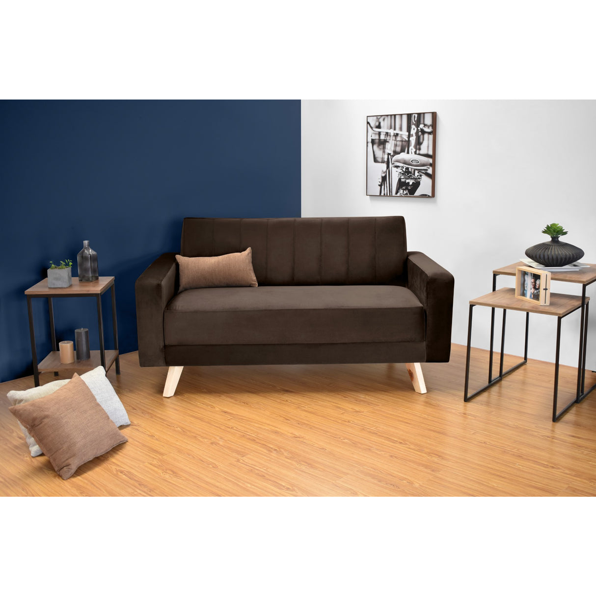 Sofá Baru Chocolate Denver y Matiz Natural 150x82cm de Dos Puestos sin Apoya Brazos