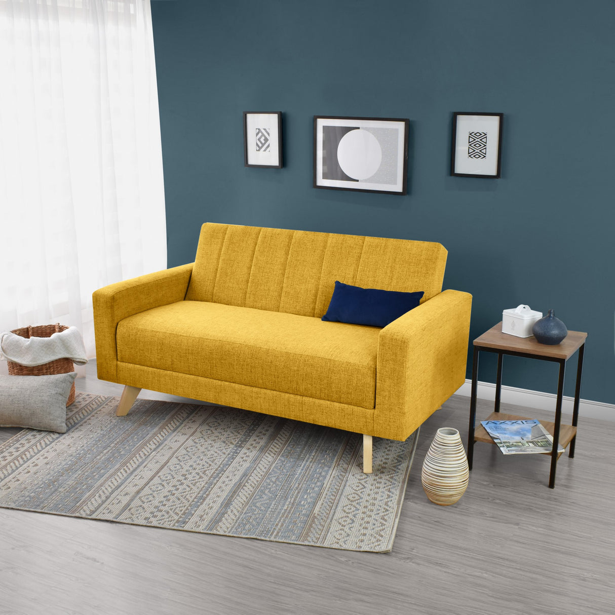 Sofá Baru Mostaza Dicosta y Matiz Natural 150x82cm de Dos Puestos sin Apoya Brazos