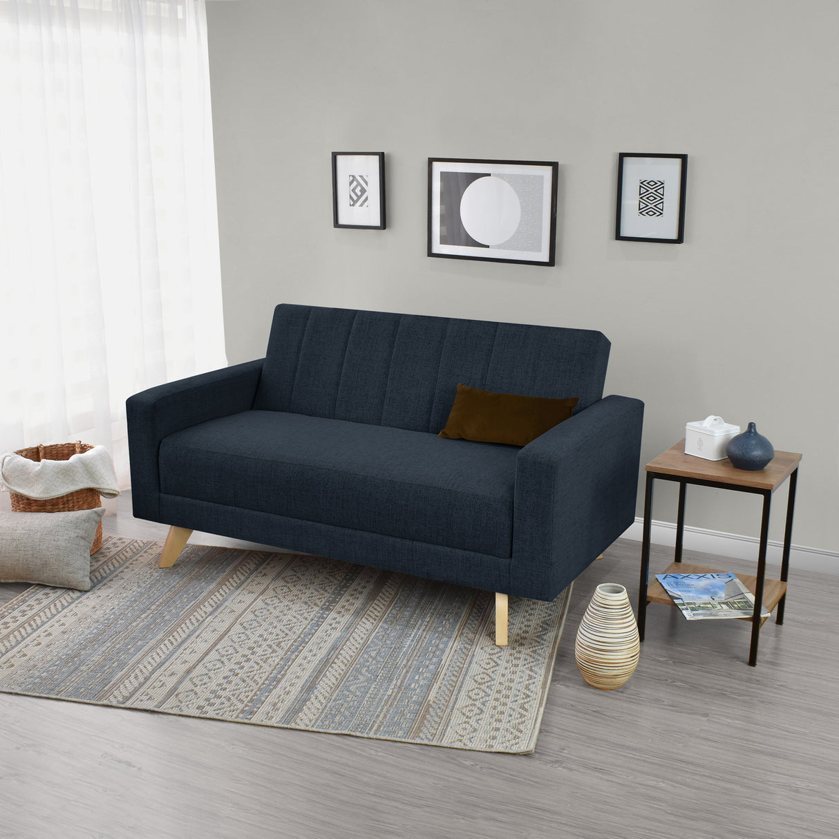 Sofá Baru Plomo Eureka y Matiz Natural 150x82cm de Dos Puestos sin Apoya Brazos