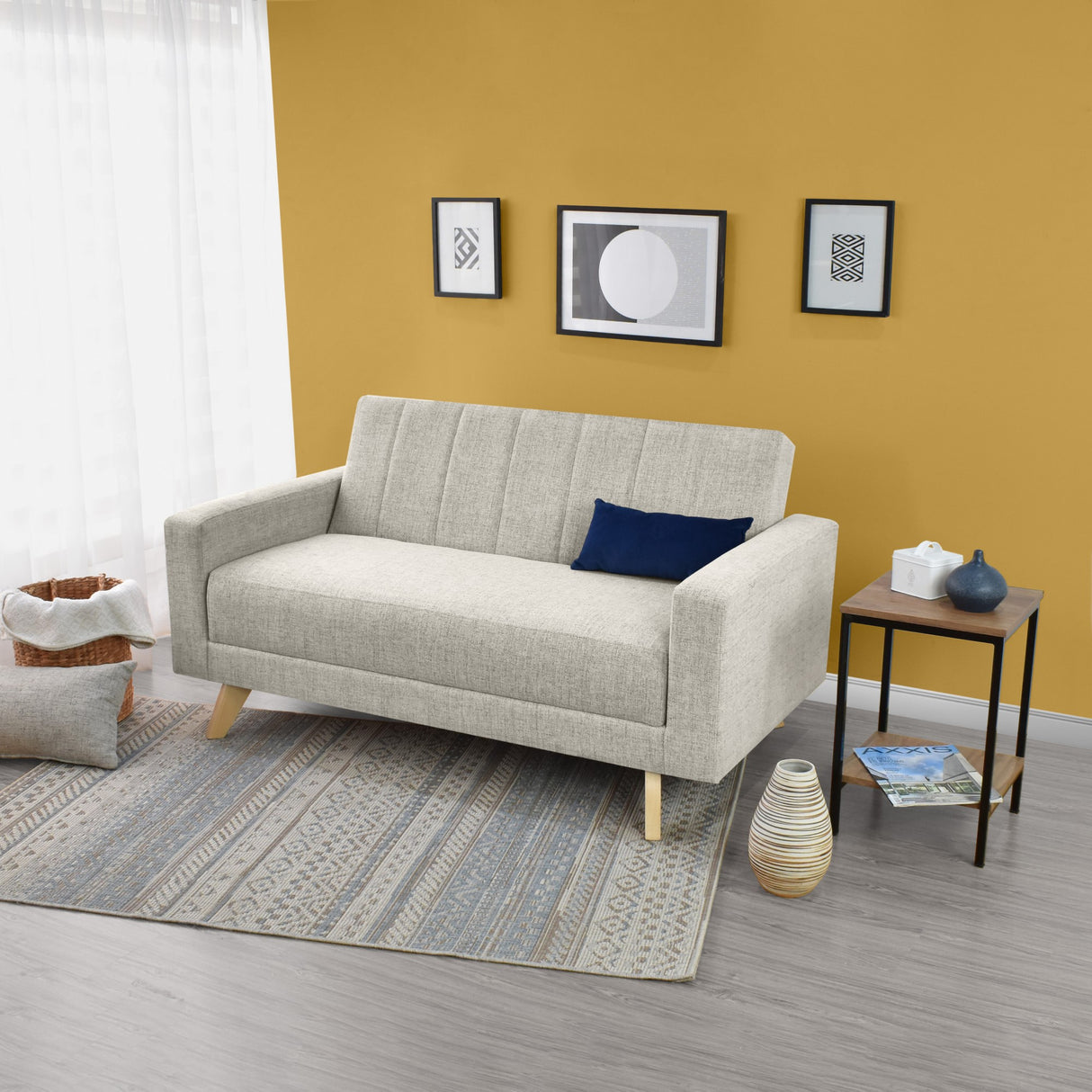 Sofá Baru Taupe Dicosta y Matiz Natural 150x82cm de Dos Puestos sin Apoya Brazos