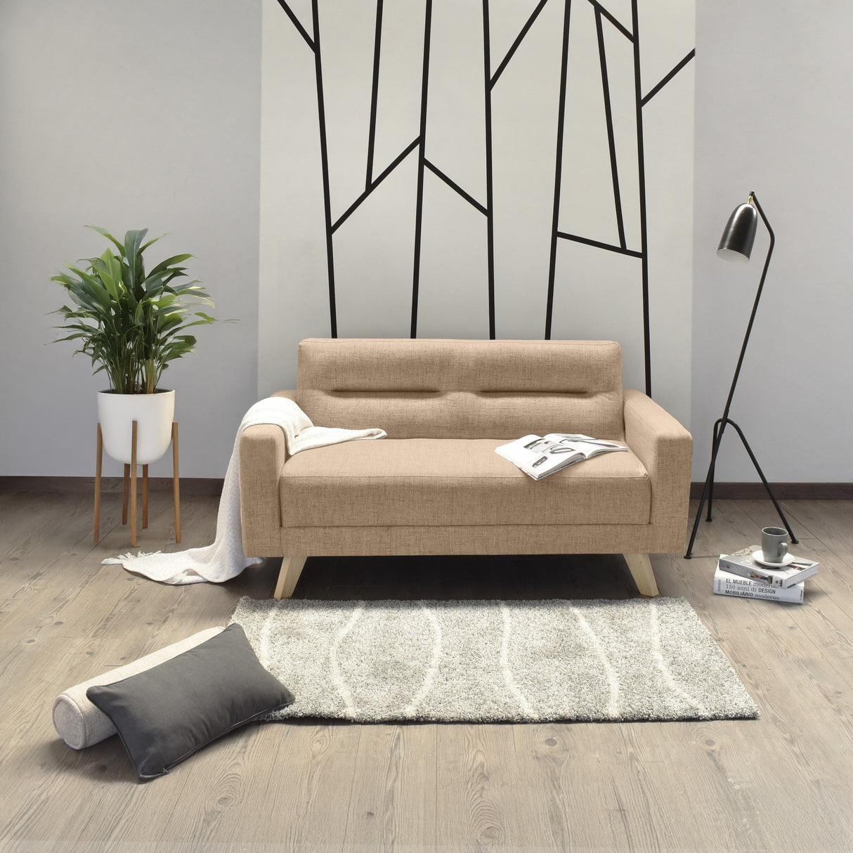 Sofá Barza Beige Dicosta y Matiz Natural 150x82cm de Dos Puestos con Apoya Brazos