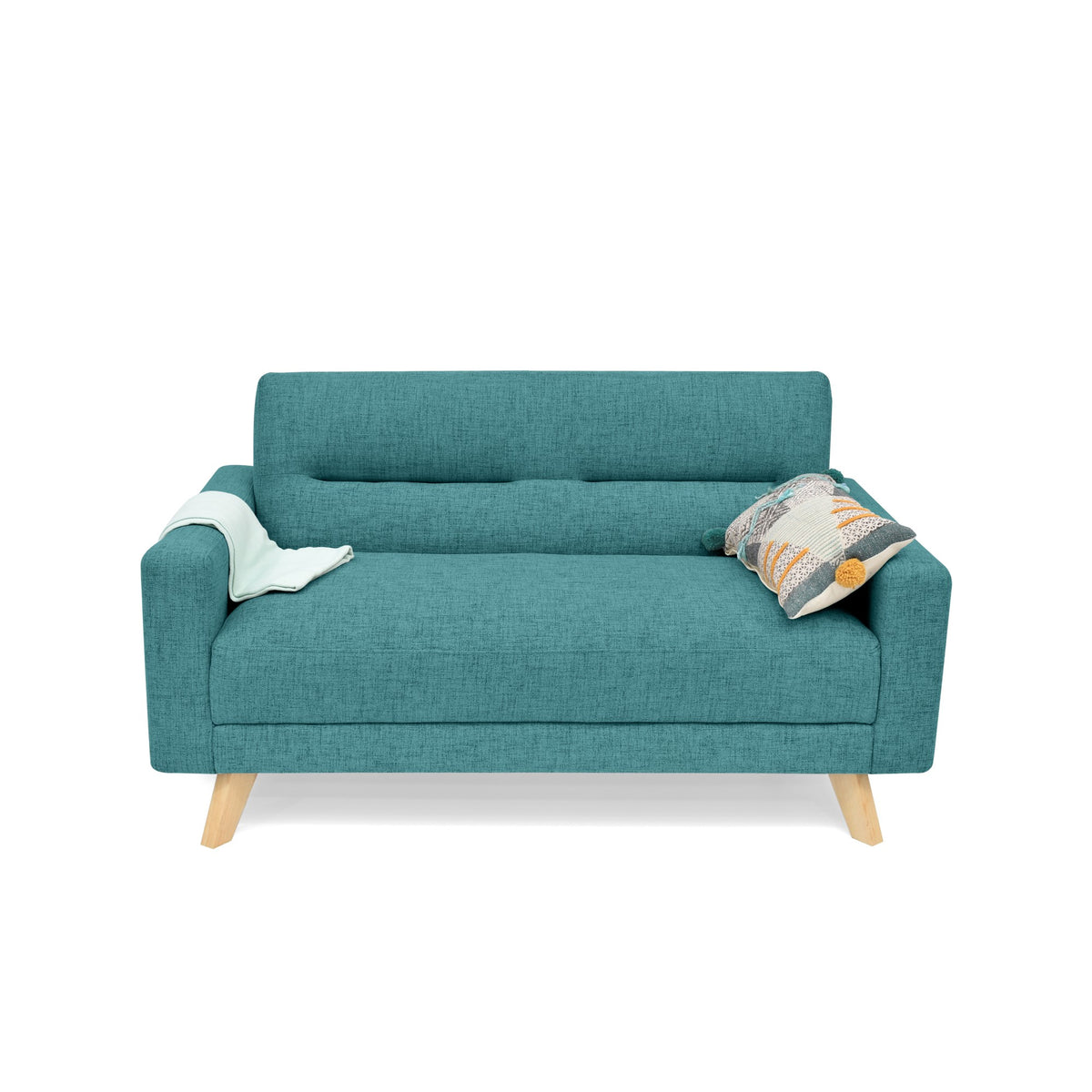 Sofá Barza Petróleo Eureka y Matiz Natural 150x82cm de Dos Puestos con Apoya Brazos