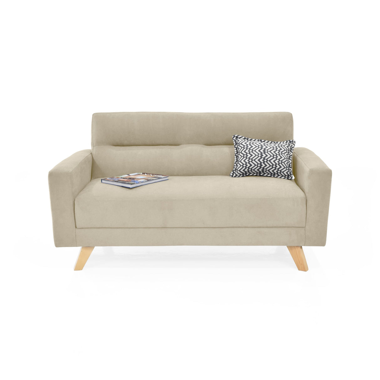 Sofá Barza Taupe Dorsey y Matiz Natural 150x82cm de Dos Puestos con Apoya Brazos
