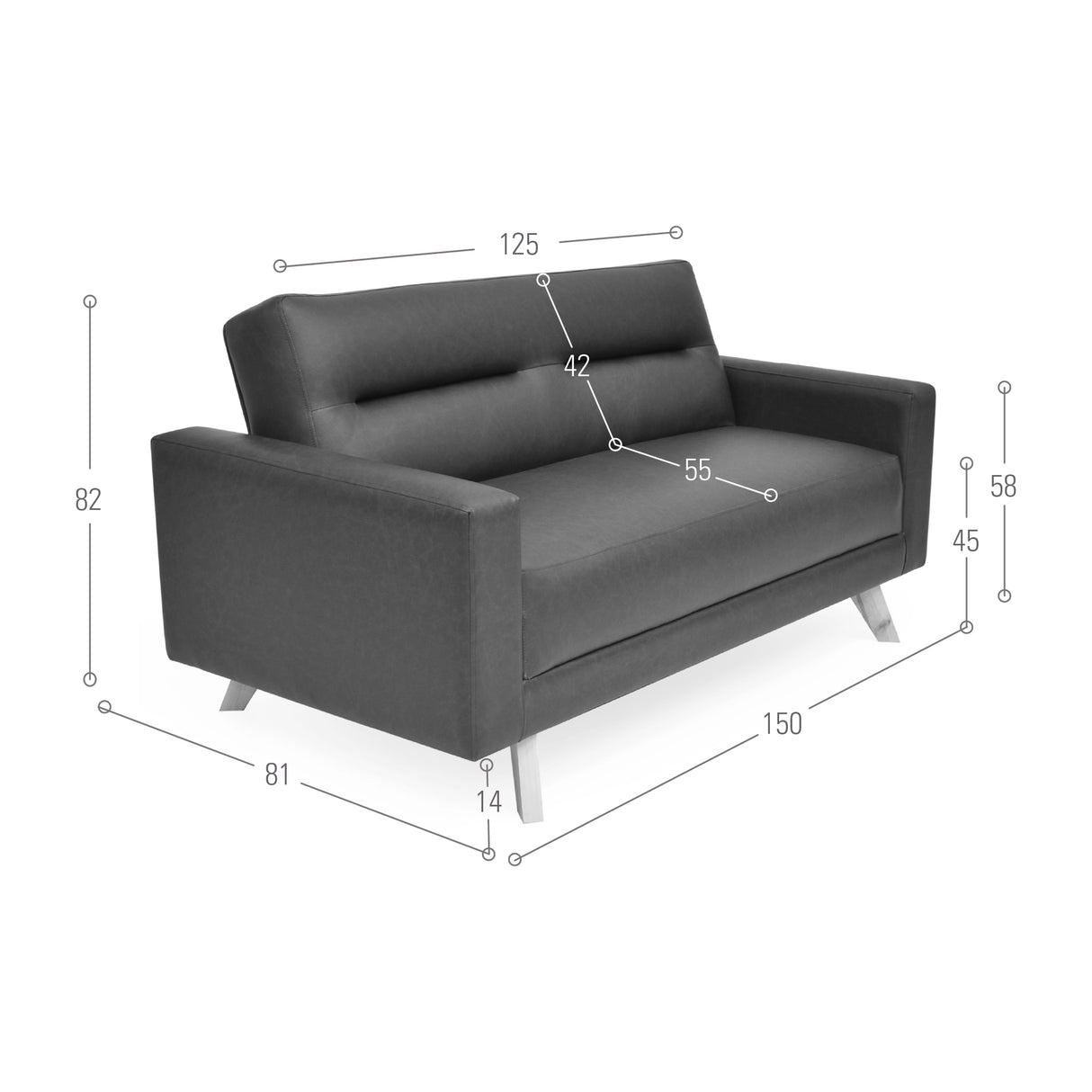 Sofá Barza Plata Duster y Matiz Natural 150x82cm de Dos Puestos con Apoya Brazos