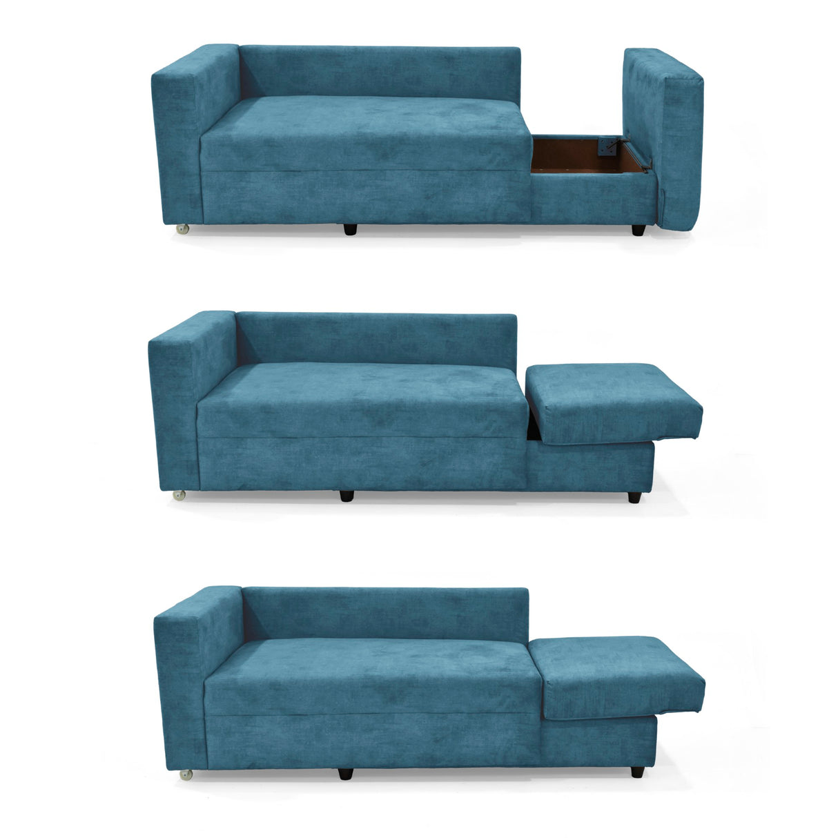 Sofá Cama Baxter Azul Sky 160x68cm de Tres Puestos con Apoya Brazos