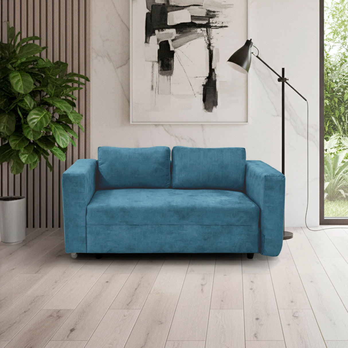 Sofá Cama Baxter Azul Sky 160x68cm de Tres Puestos con Apoya Brazos