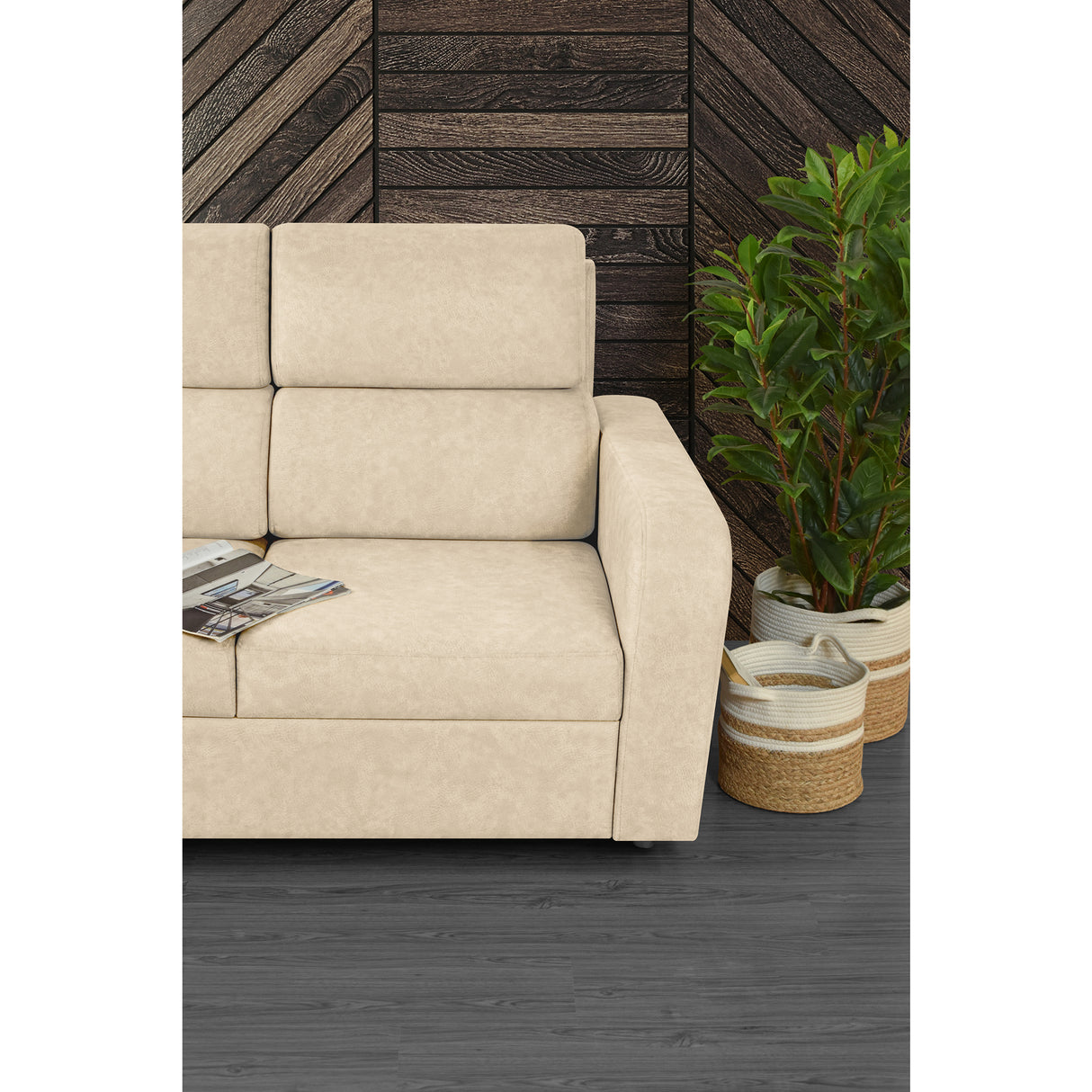 Sofá Bethel Beige Sky y Madera Cromo 148x95cm de Dos Puestos con Apoya Brazos