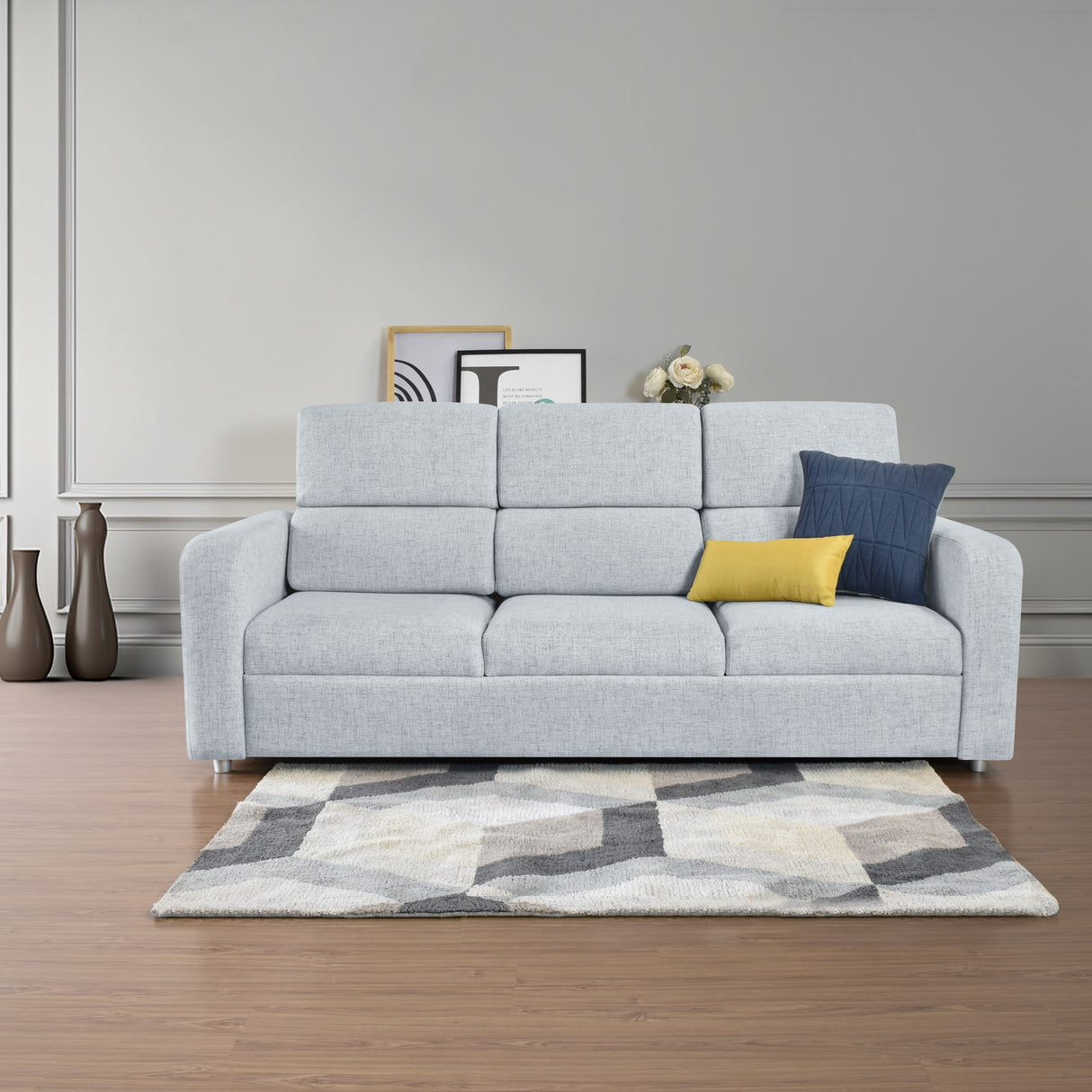 Sofá Bethel Acero Dicosta y Madera Cromo 207x95cm de Tres Puestos con Apoya Brazos