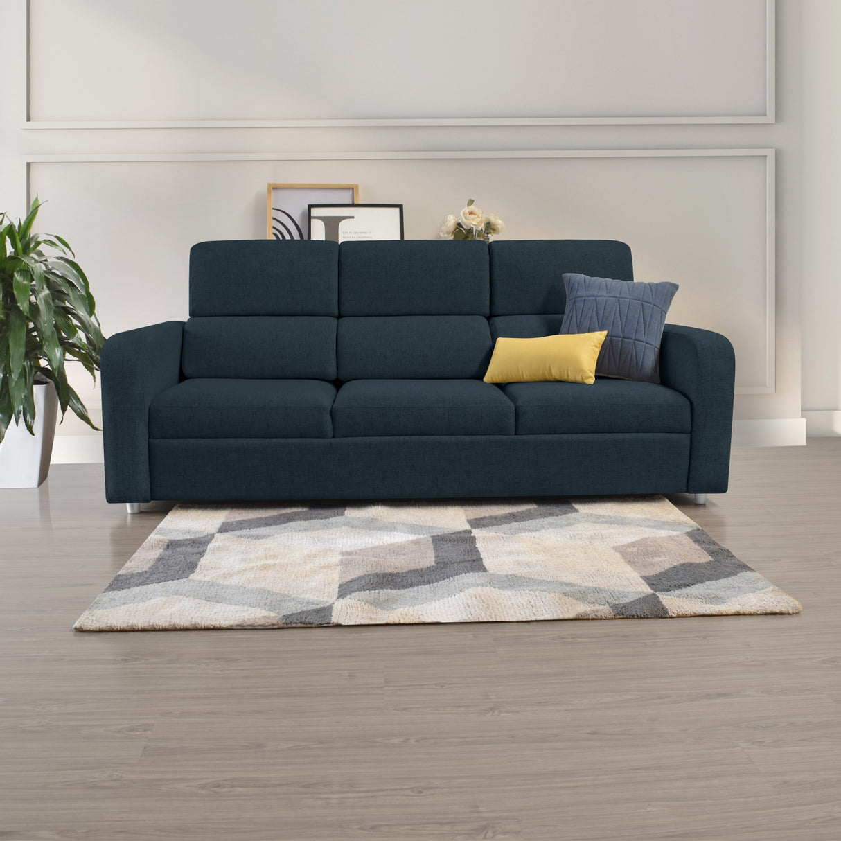 Sofá Bethel Plomo Eureka y Madera Cromo 207x95cm de Tres Puestos con Apoya Brazos