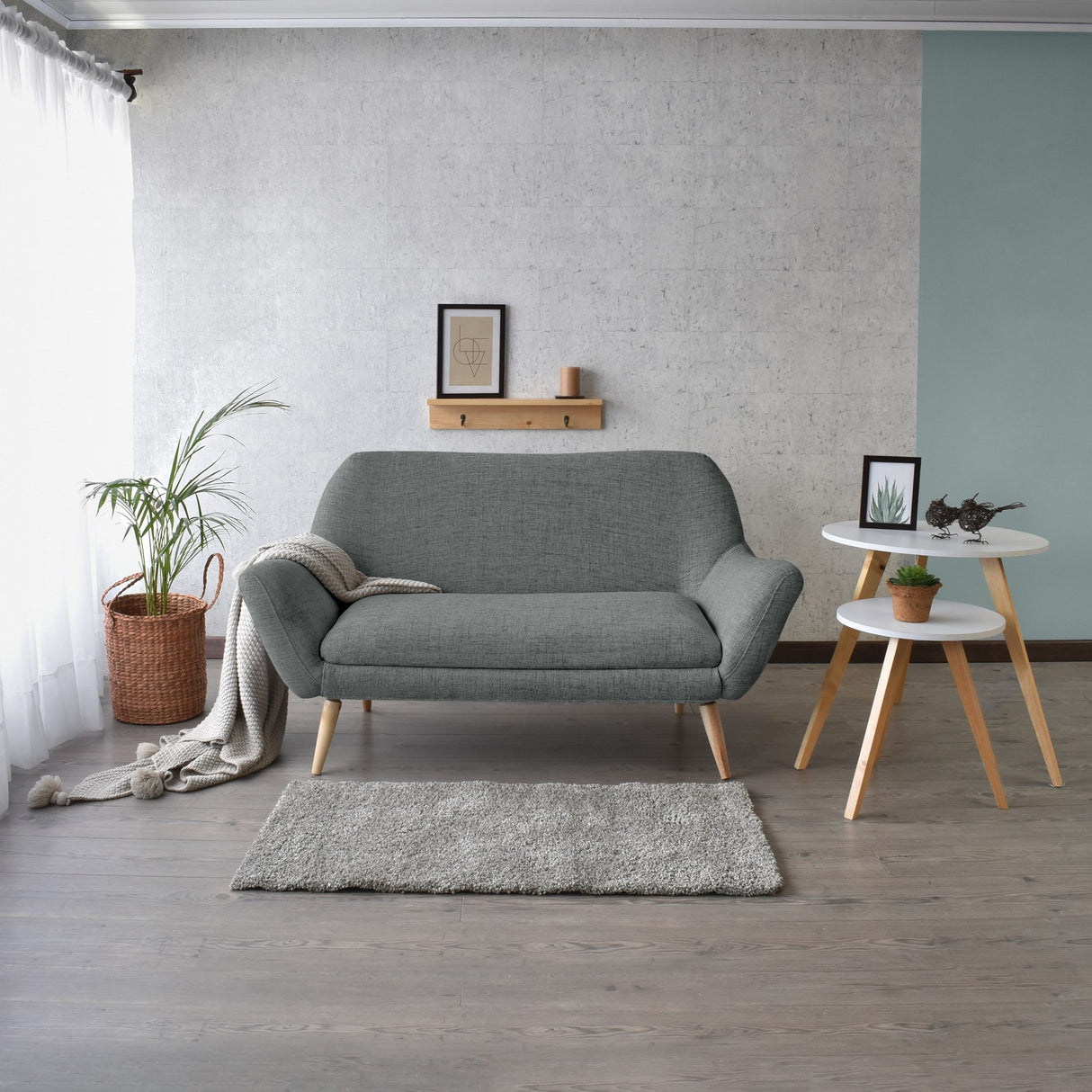 Sofá Cannes Gris Dicosta y Matiz Natural 136x85cm de Dos Puestos sin Apoya Brazos