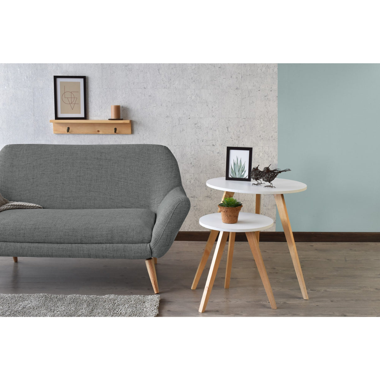 Sofá Cannes Gris Dicosta y Matiz Natural 136x85cm de Dos Puestos sin Apoya Brazos