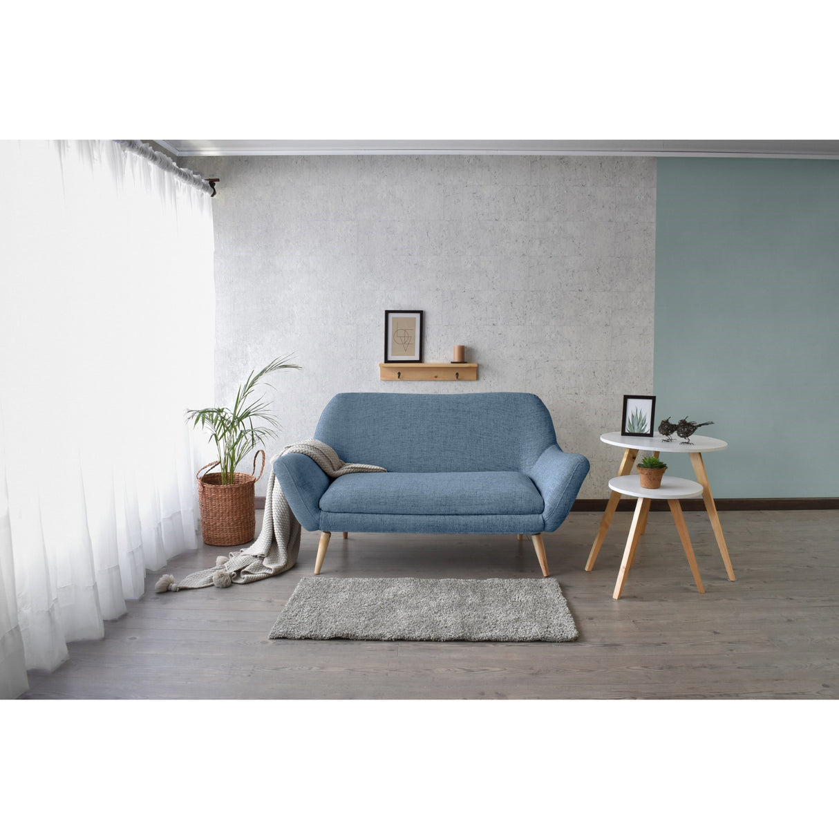 Sofá Cannes Índigo Dicosta y Matiz Natural 136x85cm de Dos Puestos sin Apoya Brazos