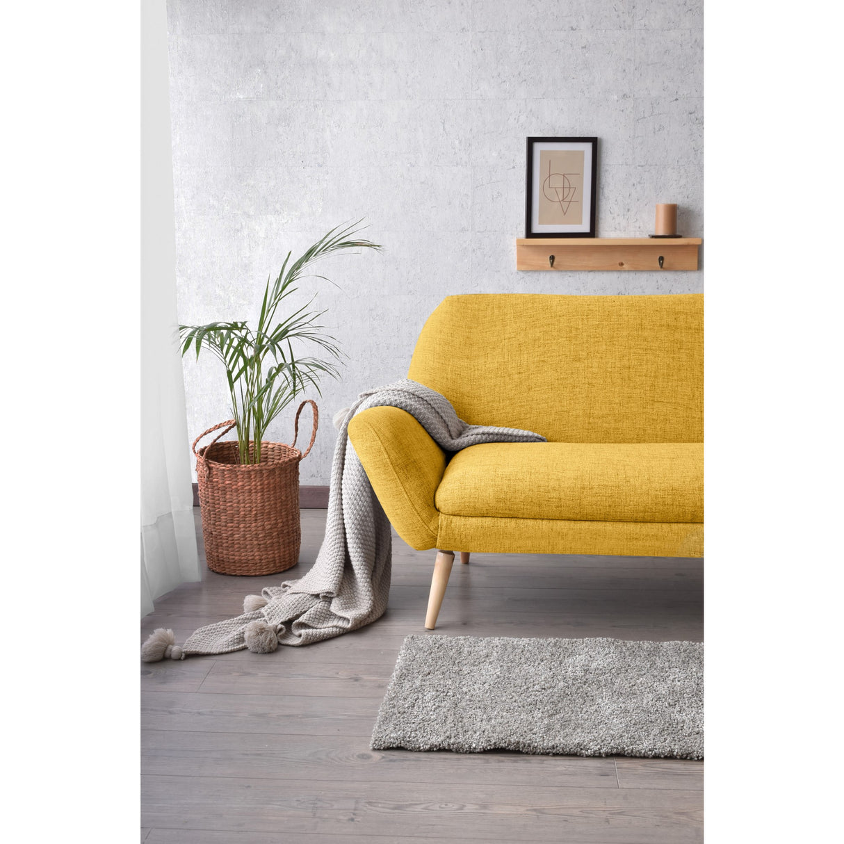 Sofá Cannes Mostaza Dicosta y Matiz Natural 136x85cm de Dos Puestos sin Apoya Brazos