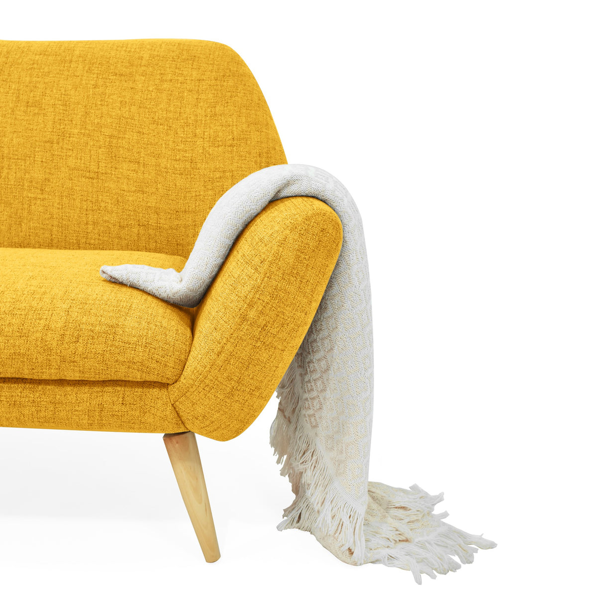 Sofá Cannes Mostaza Dicosta y Matiz Natural 136x85cm de Dos Puestos sin Apoya Brazos