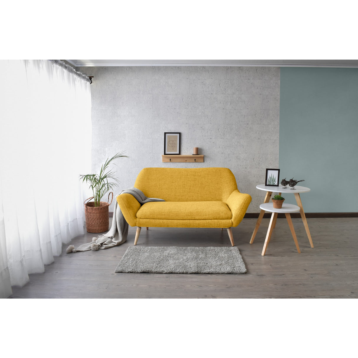 Sofá Cannes Mostaza Dicosta y Matiz Natural 136x85cm de Dos Puestos sin Apoya Brazos