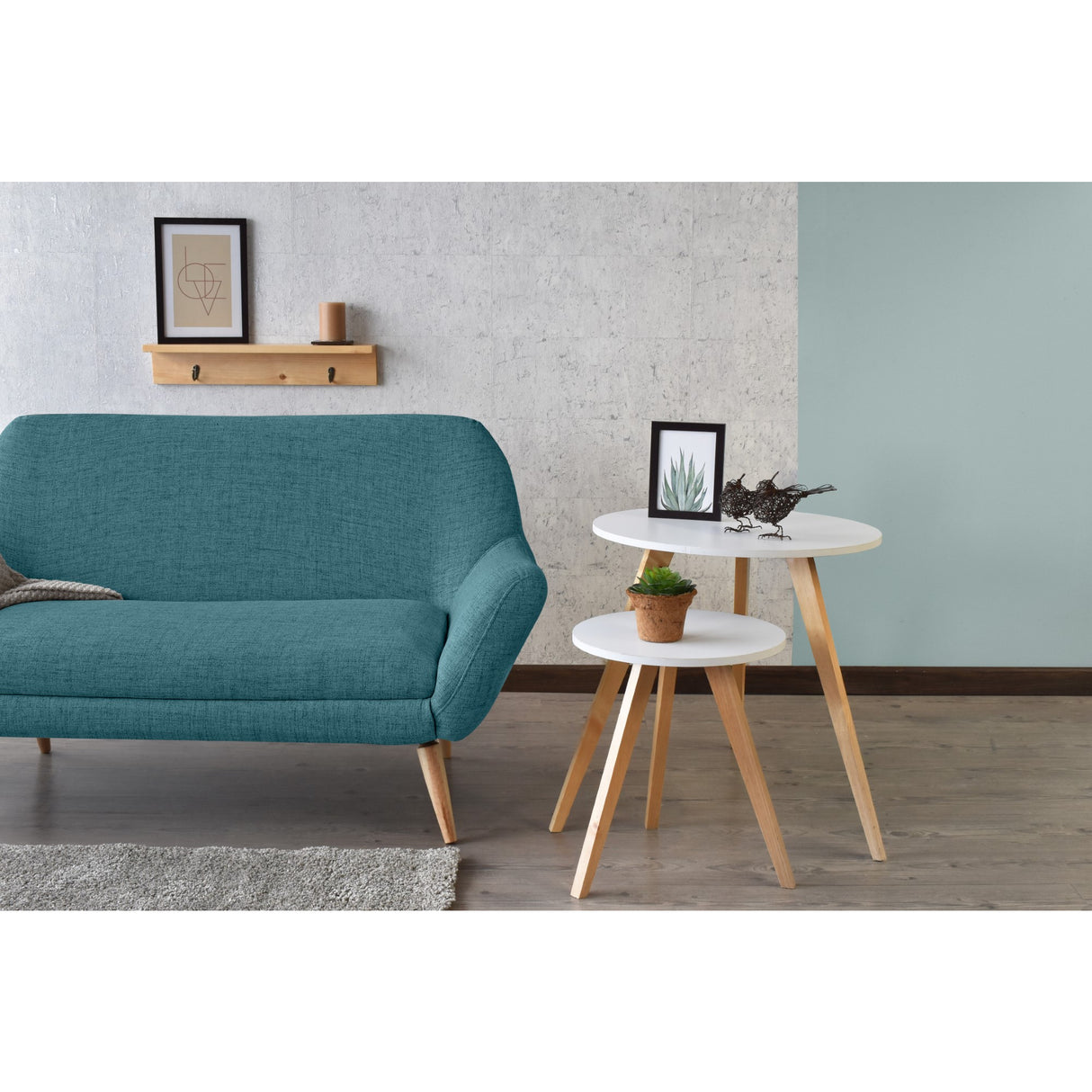 Sofá Cannes Petróleo Eureka y Matiz Natural 136x85cm de Dos Puestos sin Apoya Brazos
