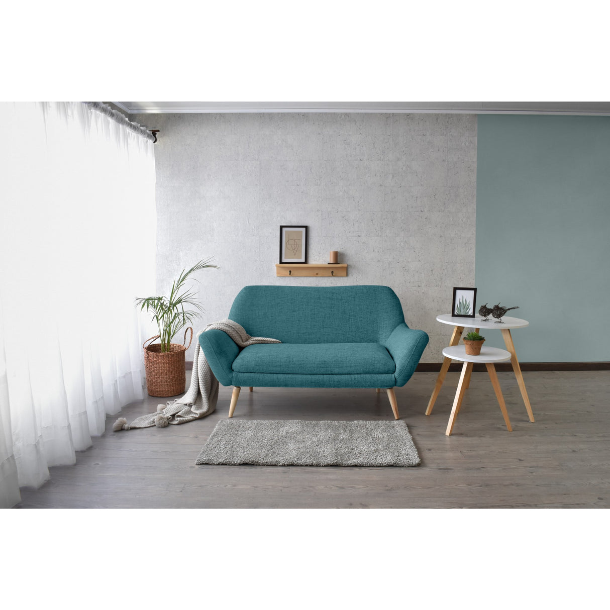 Sofá Cannes Petróleo Eureka y Matiz Natural 136x85cm de Dos Puestos sin Apoya Brazos