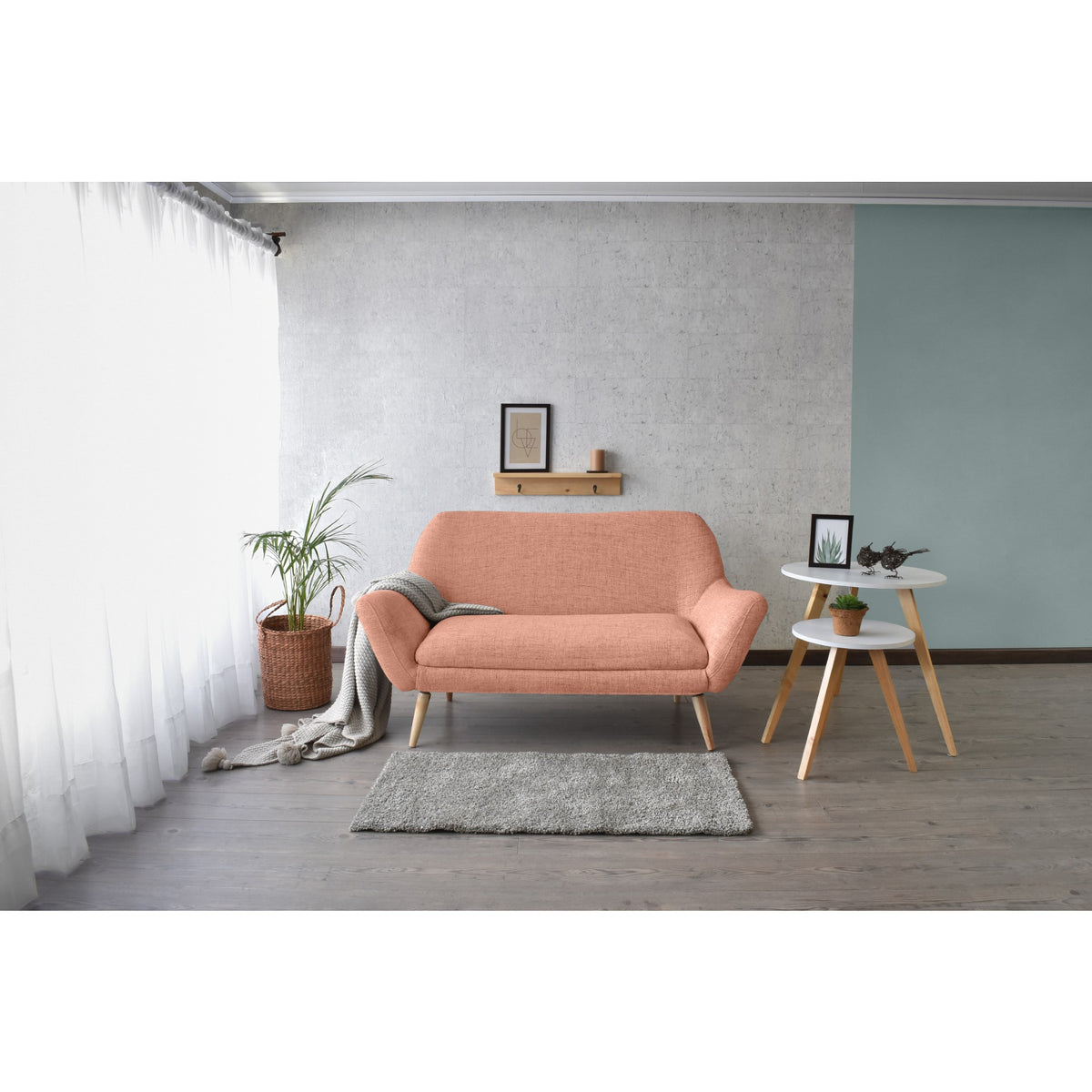 Sofá Cannes Salmón Dicosta y Matiz Natural 136x85cm de Dos Puestos con Apoya Brazos