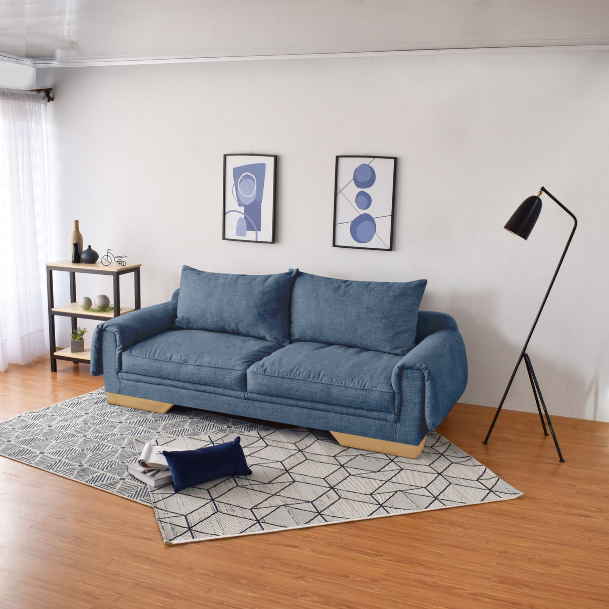 Sofá Daytona Índigo Dicosta y Matiz Natural 218x80cm de Tres Puestos sin Apoya Brazos