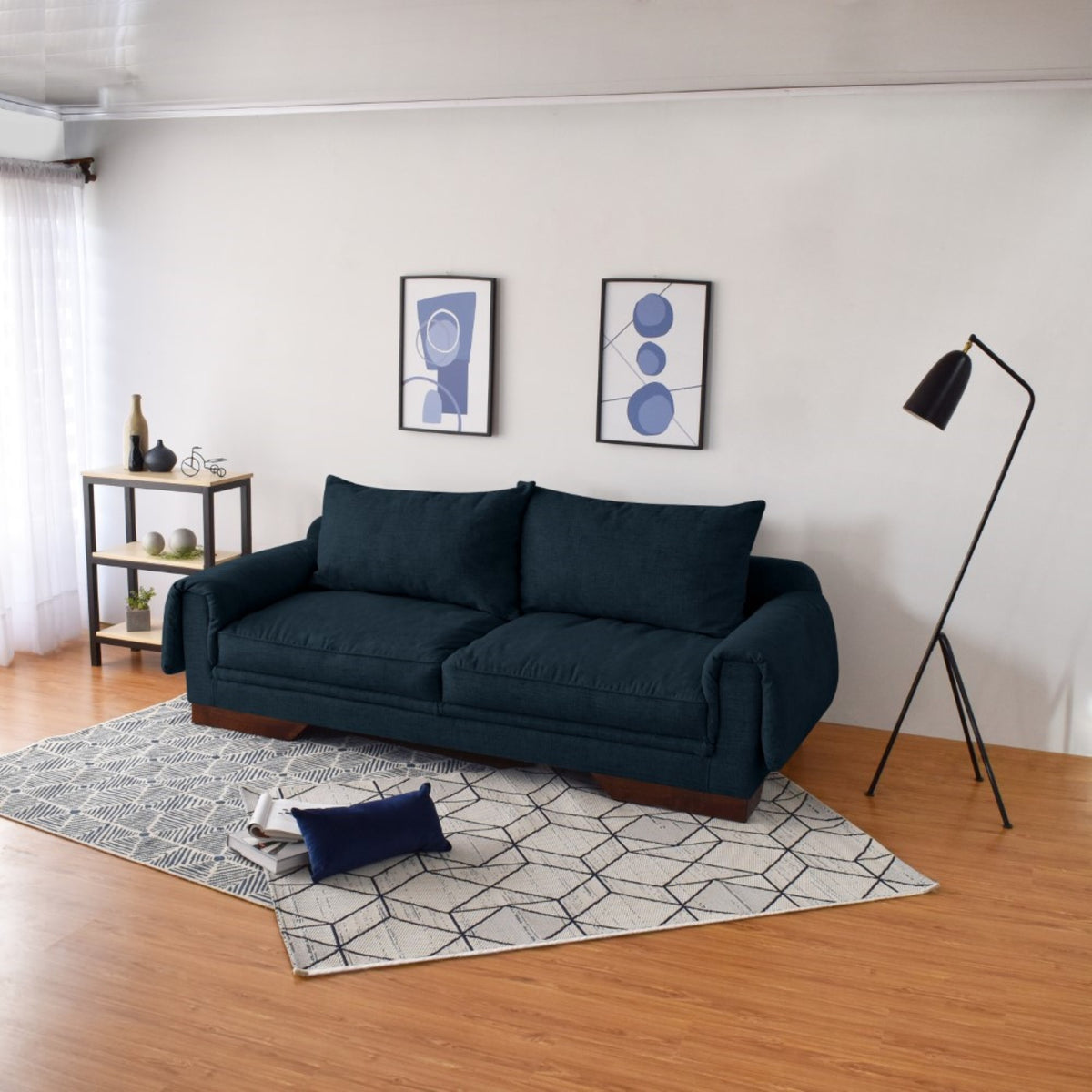 Sofá Daytona Plomo Eureka y Matiz Wengue 218x80cm de Tres Puestos con Apoya Brazos