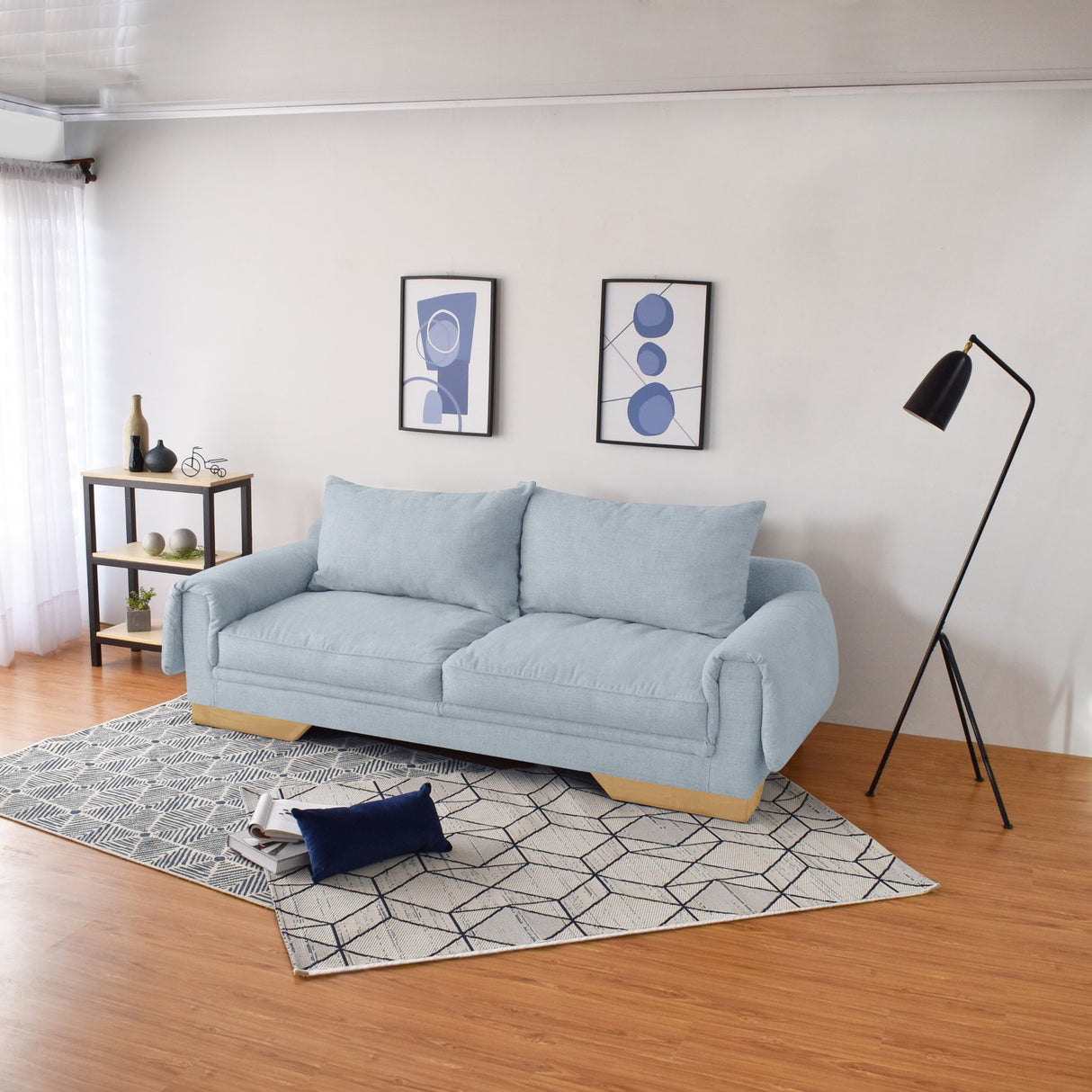 Sofá Daytona Plata Eureka y Matiz Natural 218x80cm de Tres Puestos sin Apoya Brazos