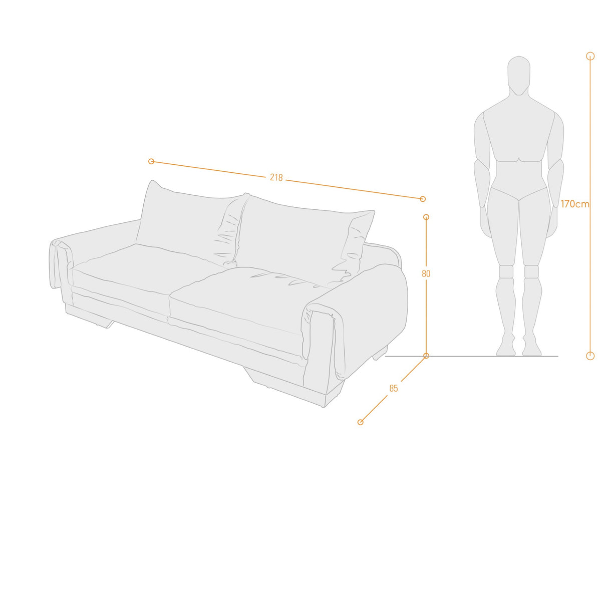 Sofá Daytona Plata Eureka y Matiz Natural 218x80cm de Tres Puestos sin Apoya Brazos