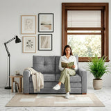Sofá Cama Doha Gris Sky y Matiz Caoba 150x87cm de Dos Puestos con Apoya Brazos
