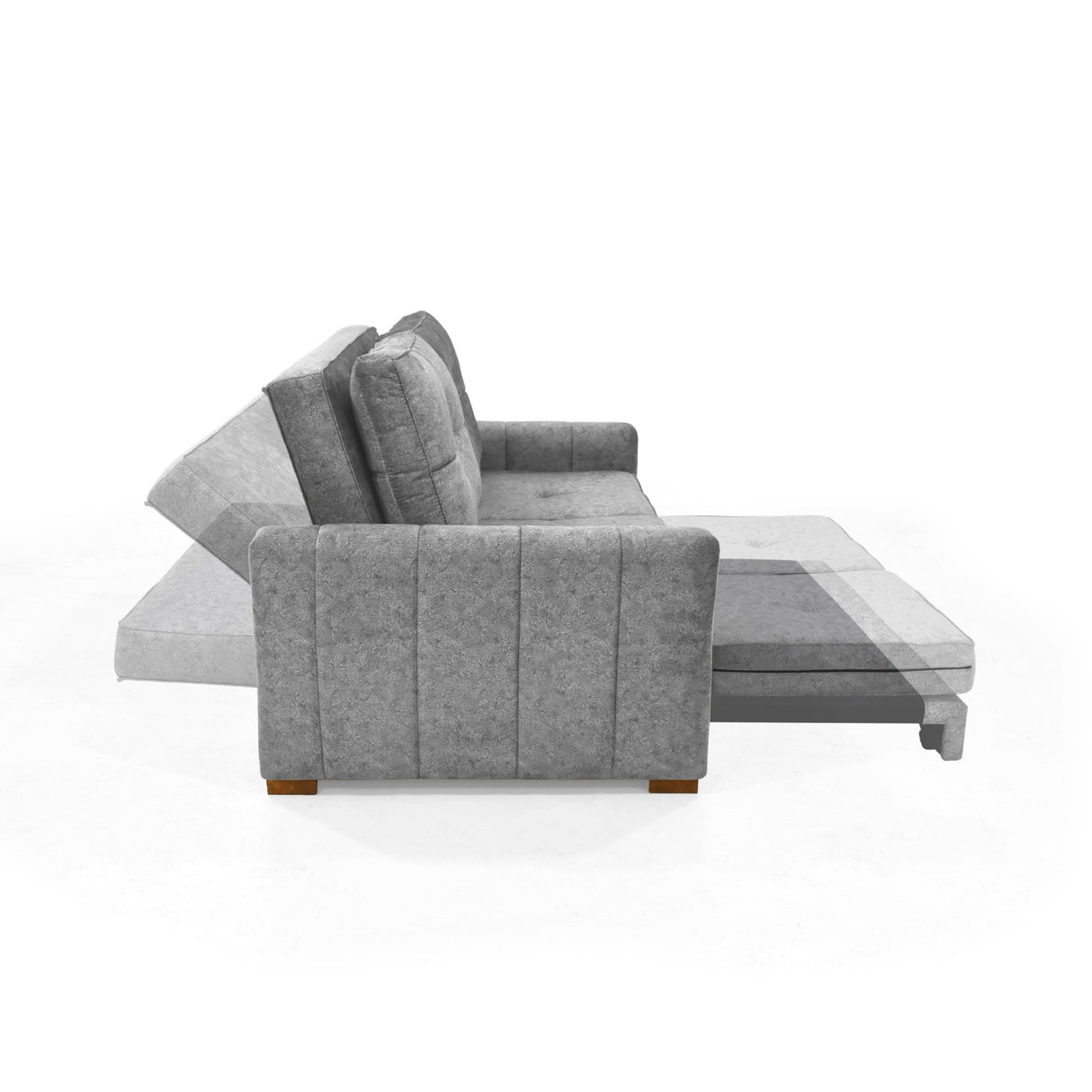Sofá Cama Doha Gris Sky y Matiz Caoba 150x87cm de Dos Puestos con Apoya Brazos