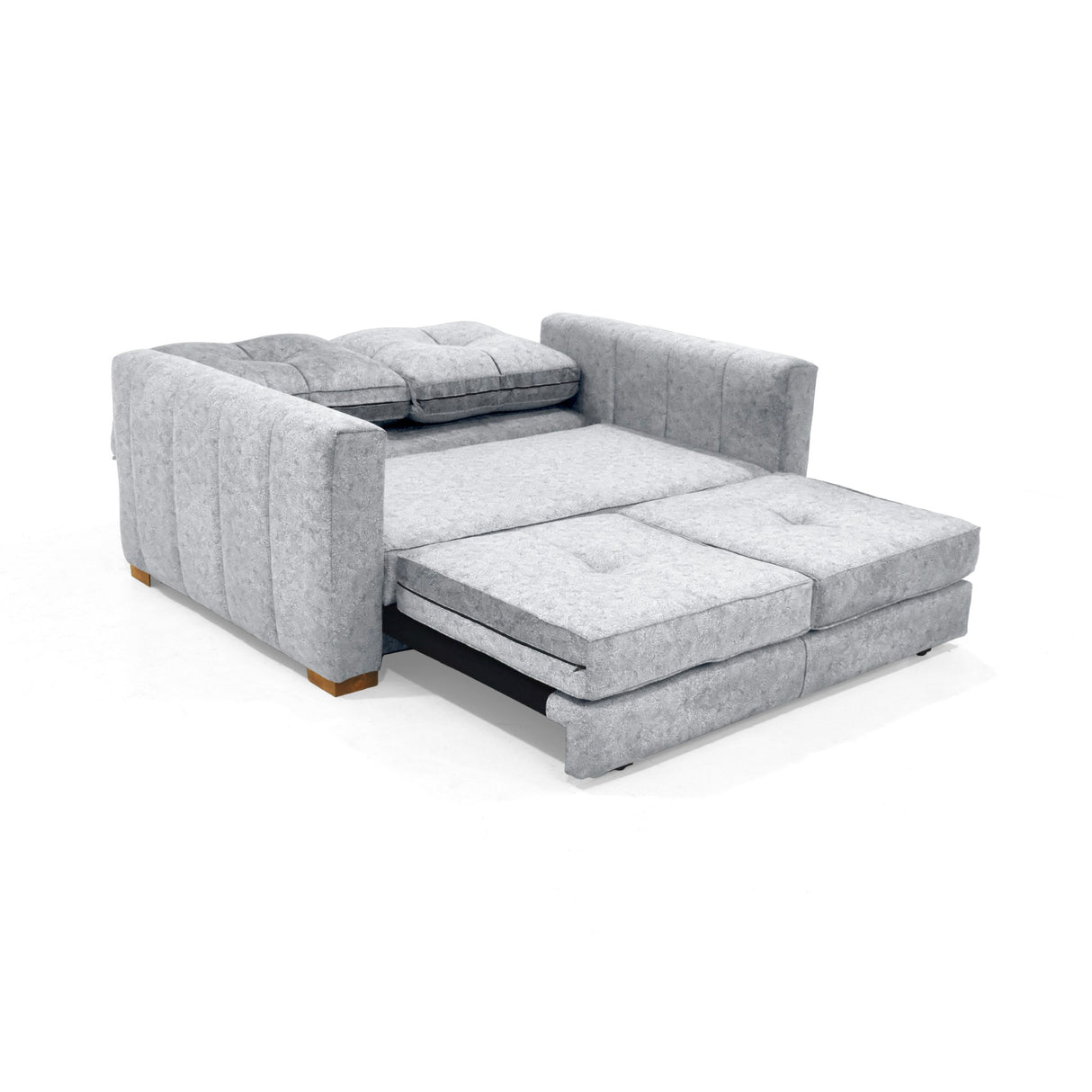 Sofá Cama Doha Plata Sky y Matiz Caoba 150x87cm de Dos Puestos con Apoya Brazos