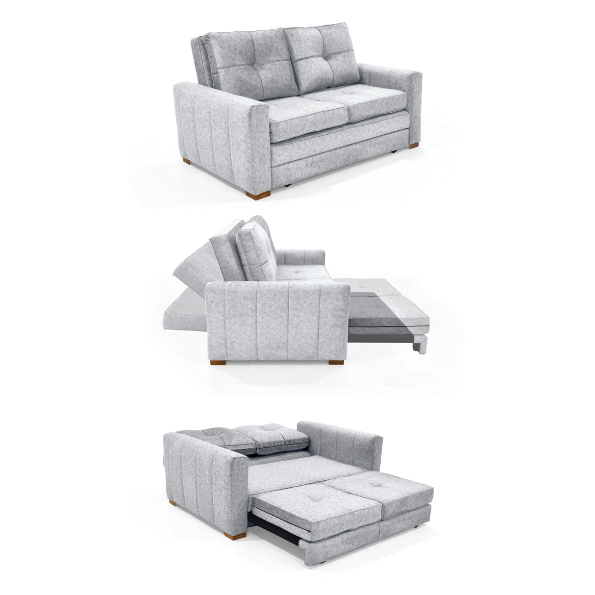 Sofá Cama Doha Plata Sky y Matiz Caoba 150x87cm de Dos Puestos con Apoya Brazos