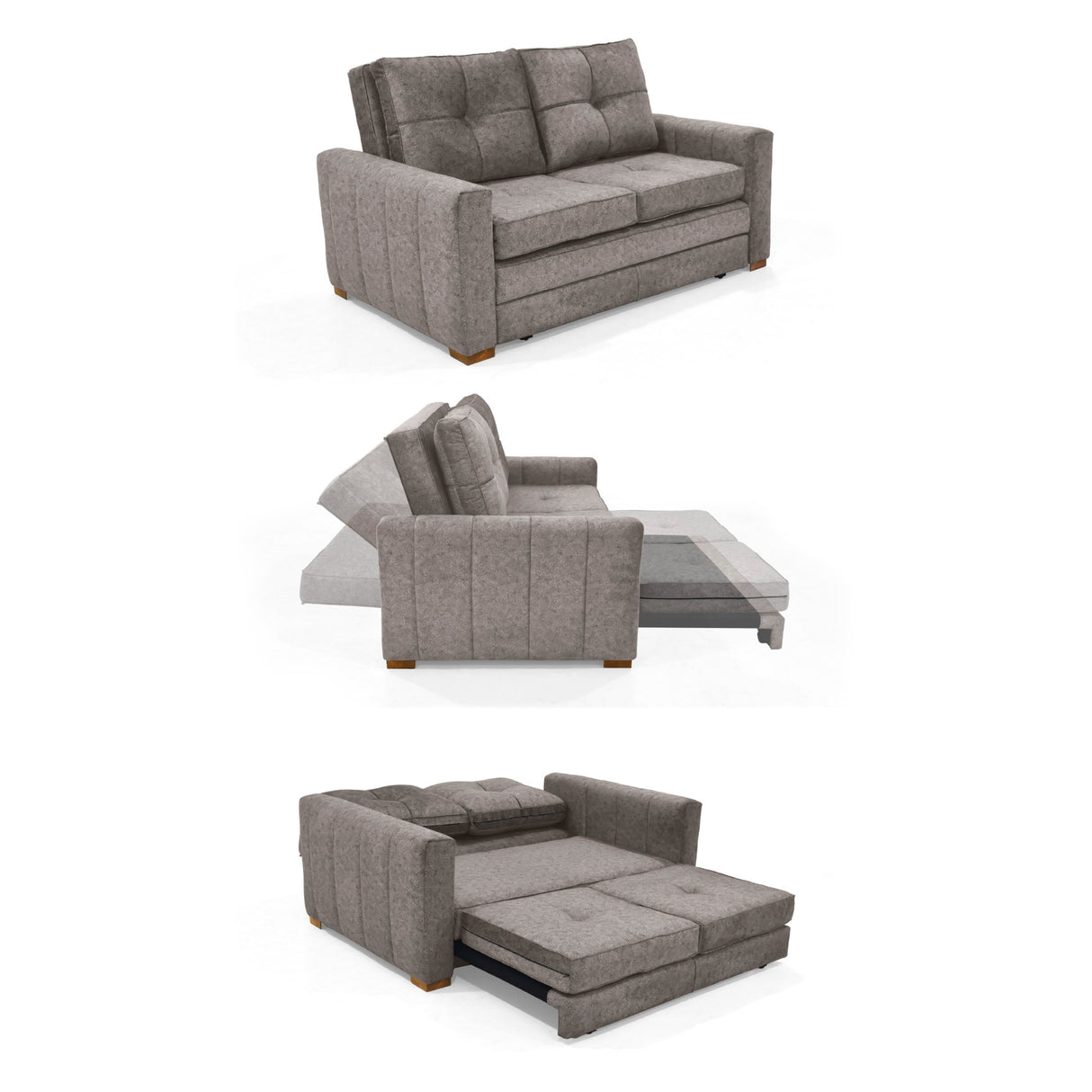 Sofá Cama Doha Taupe Sky y Matiz Caoba 150x87cm de Dos Puestos con Apoya Brazos